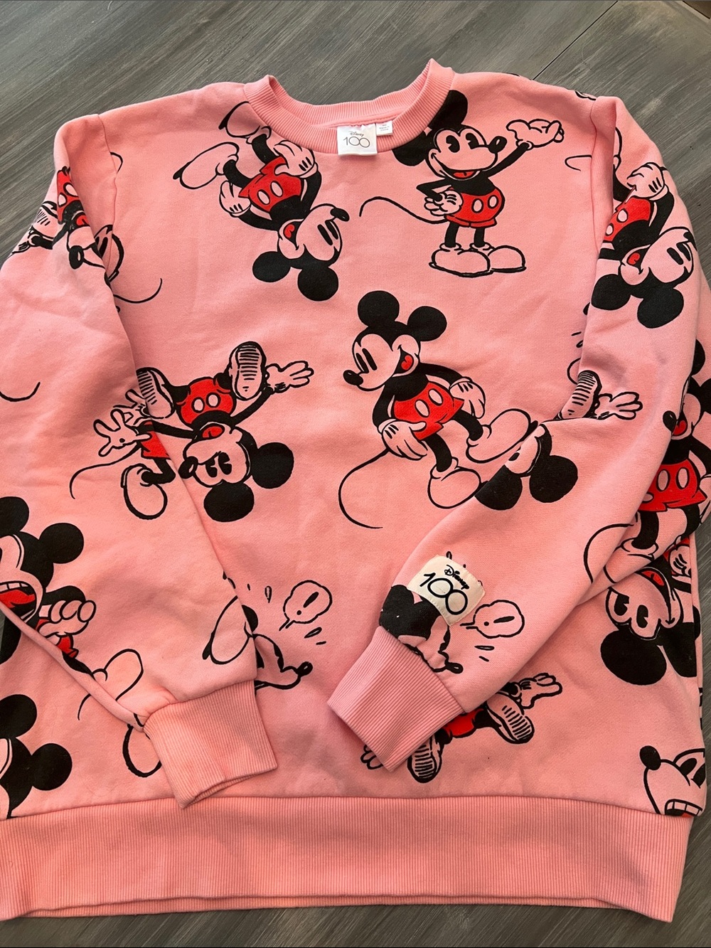 Disney Pink Mickey Mouse All-Over Graphic Crewneck Sweatshirt